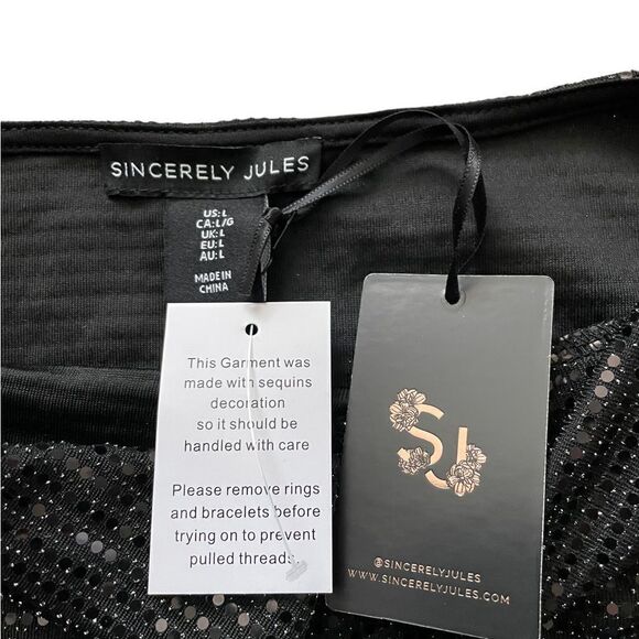 NWT SINCERELY JULES Sequin Sleeveless Crop Top Black Size Large - Picture 4 of 4